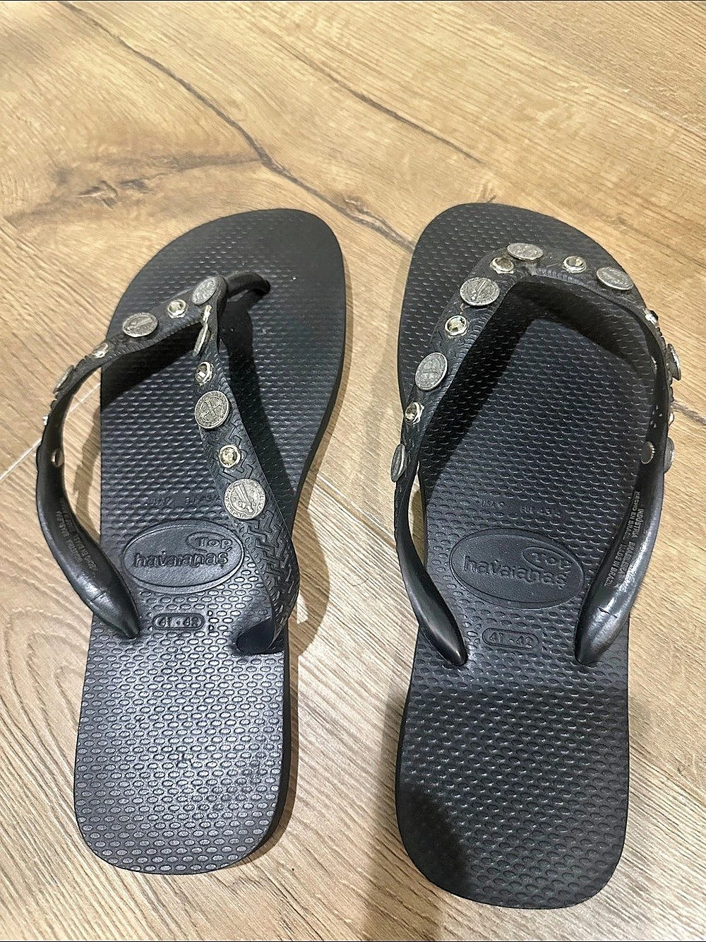 Vintage Havaianas You Malta Embellished Flip Flops Black US 9-10